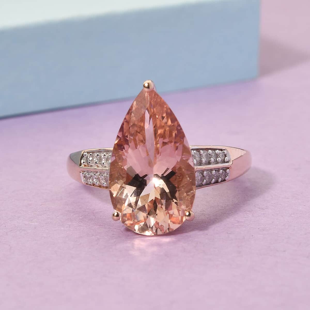 Luxoro 14K Rose Gold AAA Marropino Morganite and G-H I3 Diamond Ring (Size 6.0) 4 Grams 5.25 ctw image number 1