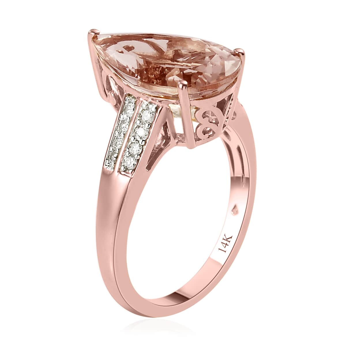 Luxoro 14K Rose Gold AAA Marropino Morganite and G-H I3 Diamond Ring (Size 6.0) 4 Grams 5.25 ctw image number 3