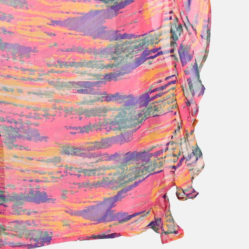 Tamsy Multi Color Stripe Pattern Chiffon Kaftan Dress With Waist Tie Drawstring & Ruffle Hem - One Size Fits Most , Holiday Dress , Swimsuit Cover Up , Beach Cover Ups , Holiday Clothes