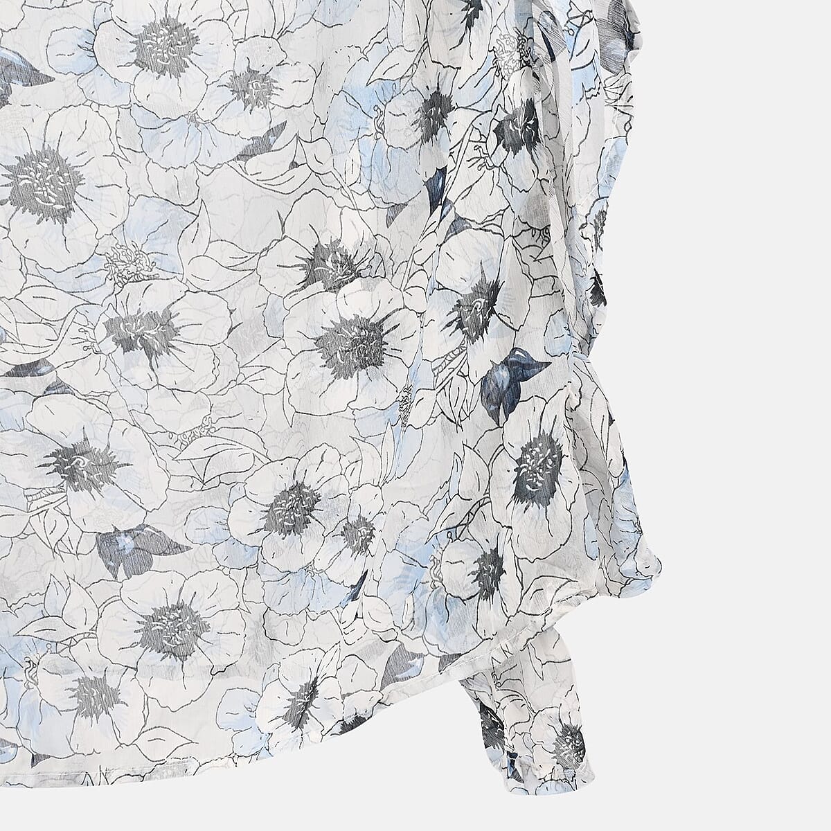 Tamsy Gray With Black Floral Printed Chiffon Kaftan Dress With Waist Tie Drawstring & Ruffle Hem - One Size Fits Most , Holiday Dress , Swimsuit Cover Up , Beach Cover Ups , Holiday Clothes image number 5