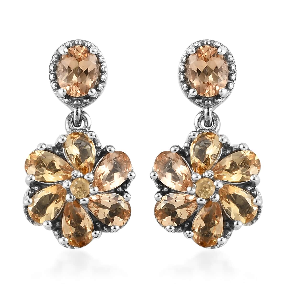 Premium Imperial Topaz Flower Dangle Earrings in Platinum Over Sterling Silver 3.65 ctw image number 0