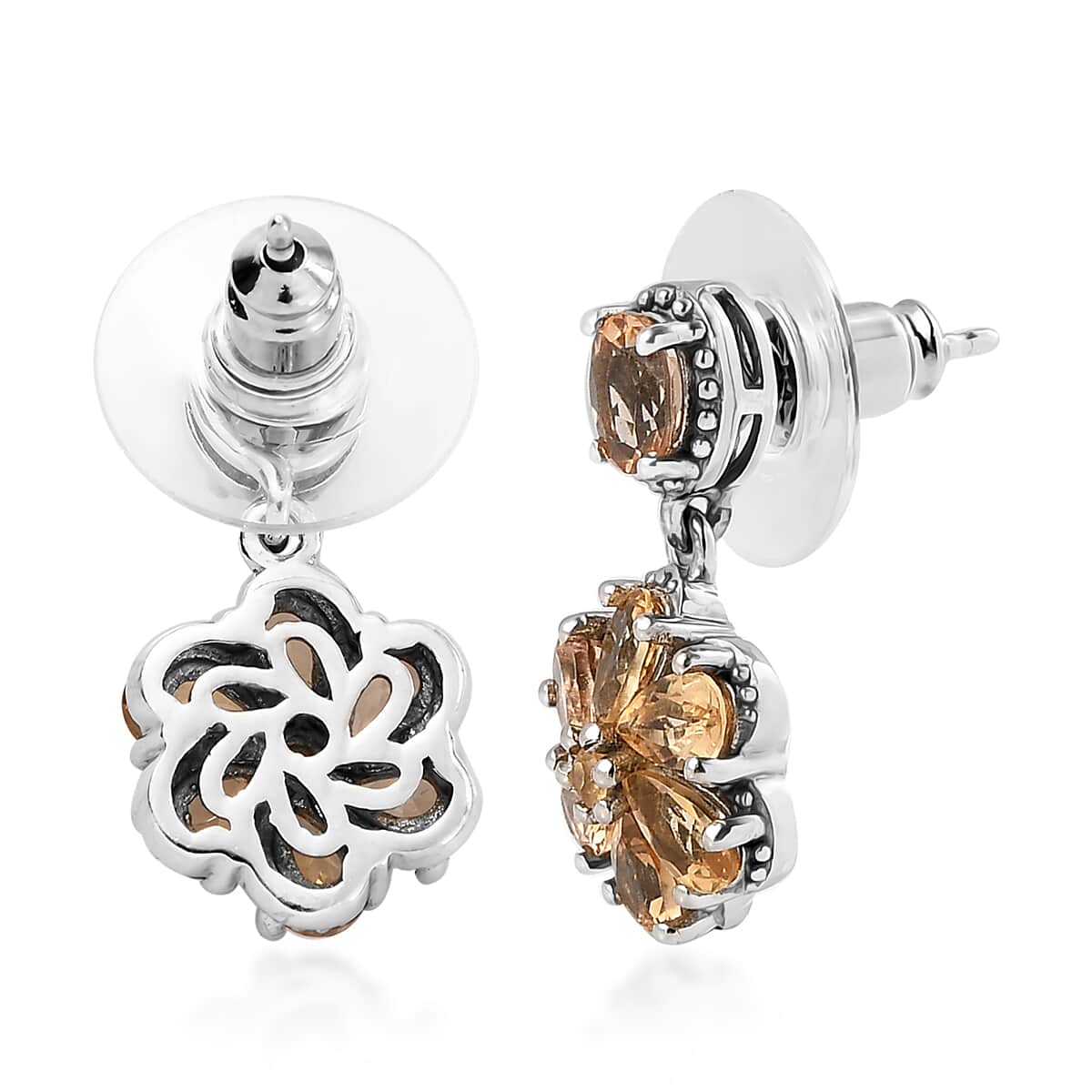 Premium Imperial Topaz Flower Dangle Earrings in Platinum Over Sterling Silver 3.65 ctw image number 3