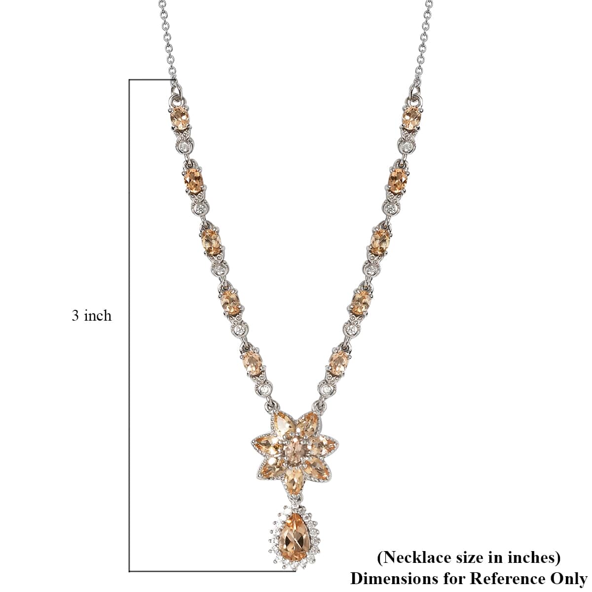 Premium Natural Imperial Topaz and Natural White Zircon Flower Necklace 18 Inches in Platinum Over Sterling Silver 5.00 ctw image number 5