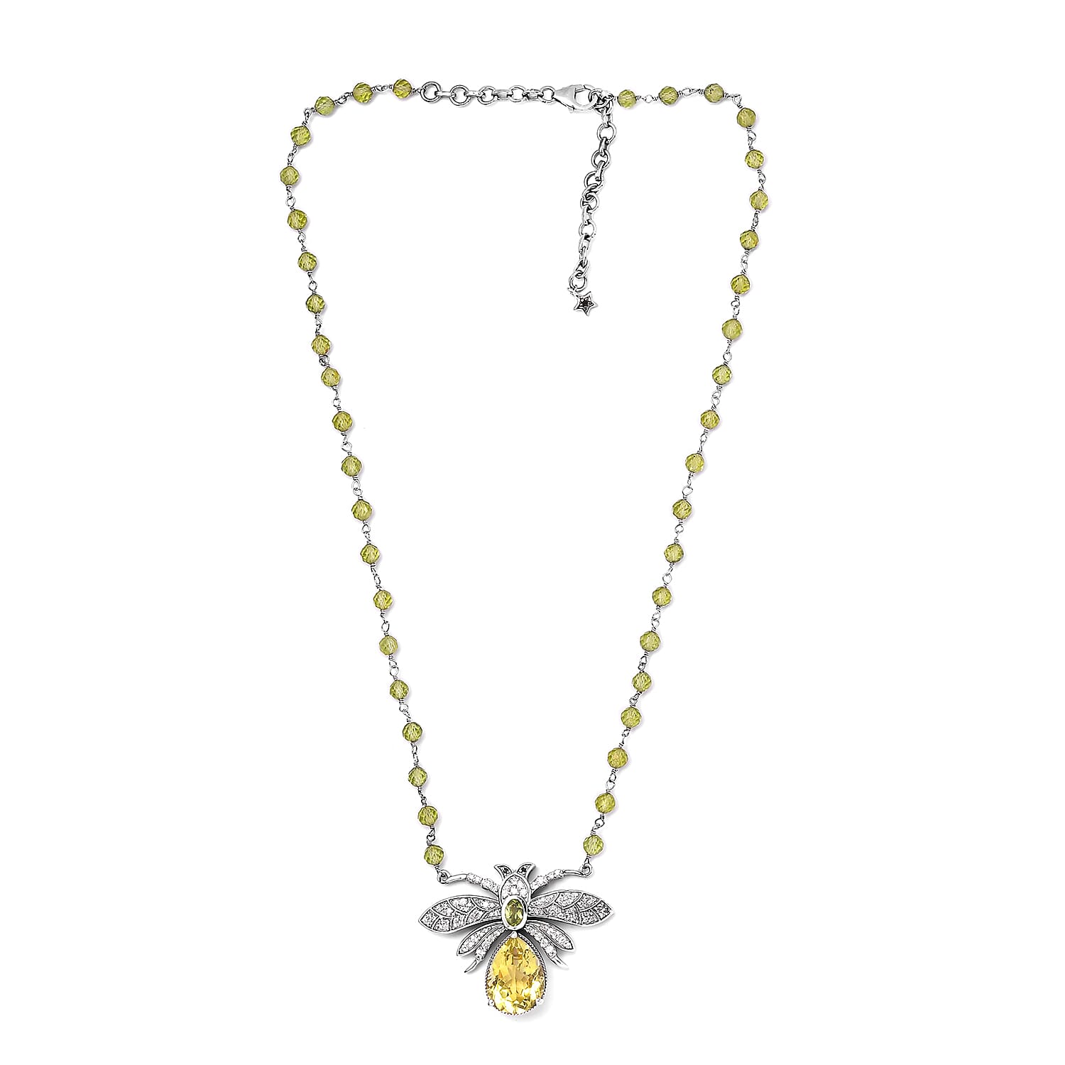 GP Italian Garden Collection Green Gold Quartz and Multi Gemstone Bee Necklace 18 Inches in Platinum Over Sterling Silver 10.40 Grams 34.90 ctw