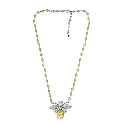 GP Italian Garden Collection Green Gold Quartz and Multi Gemstone Bee Necklace 18 Inches in Platinum Over Sterling Silver 10.40 Grams 34.90 ctw