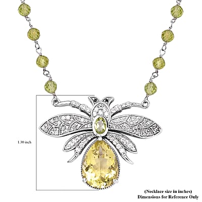 GP Italian Garden Collection Green Gold Quartz and Multi Gemstone Bee Necklace 18 Inches in Platinum Over Sterling Silver 10.40 Grams 34.90 ctw
