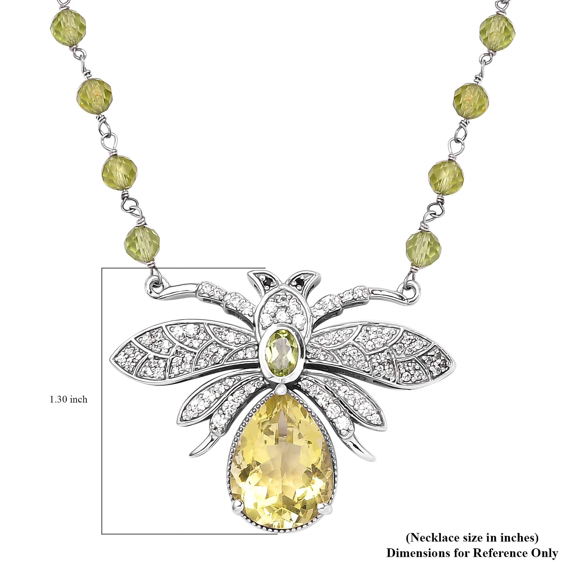 GP Italian Garden Collection Green Gold Quartz and Multi Gemstone Bee Necklace 18 Inches in Platinum Over Sterling Silver 10.40 Grams 34.90 ctw