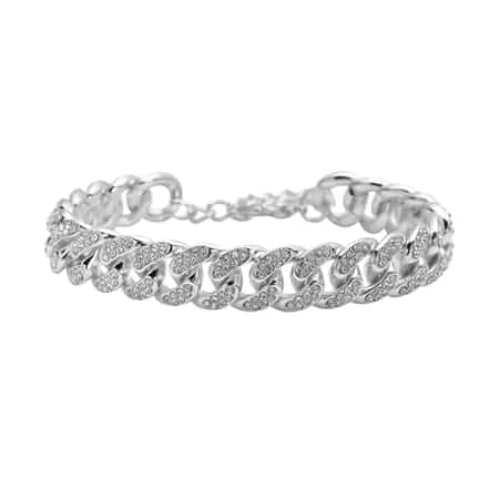 Austrian Crystal Curb Link Bracelet in Silvertone (7.5-9.5In) image number 0