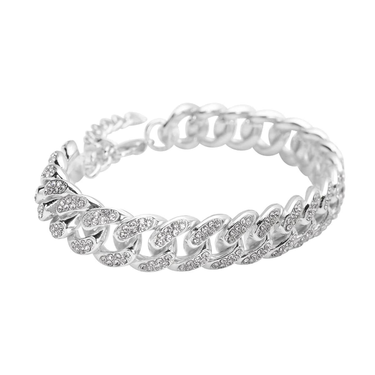 Austrian Crystal Curb Link Bracelet in Silvertone (7.5-9.5In) image number 2