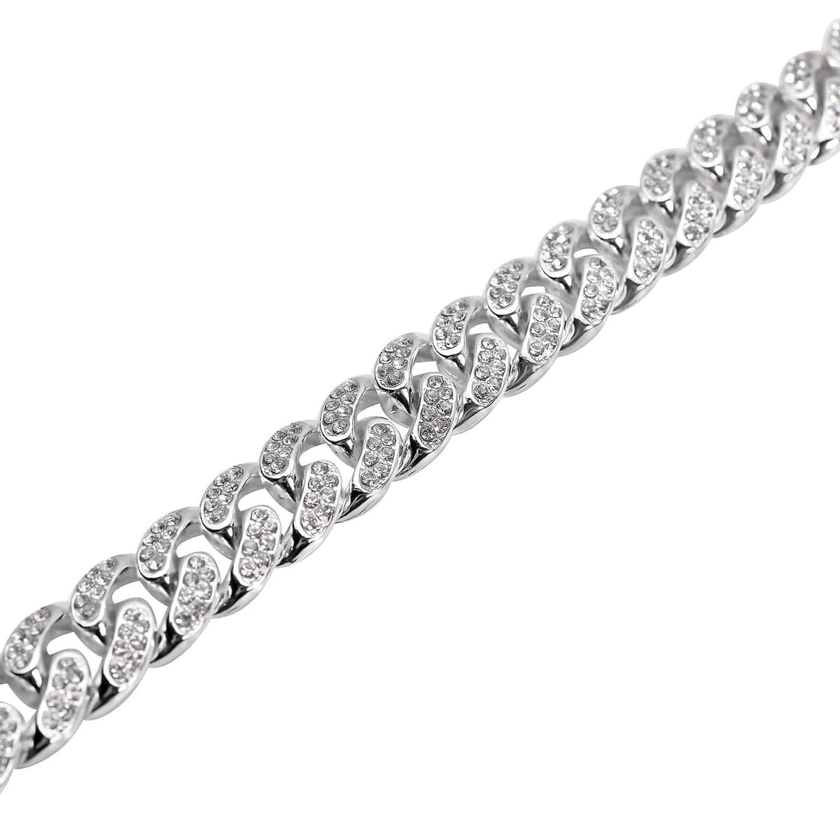 Austrian Crystal Curb Link Bracelet in Silvertone (7.5-9.5In) image number 3