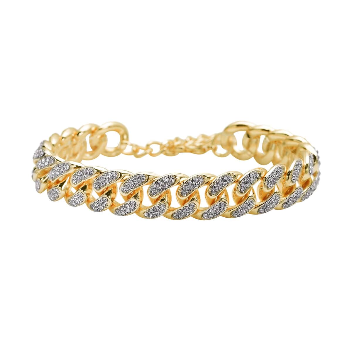 Austrian Crystal Curb Link Bracelet in Goldtone (7.5-9.5In) image number 0