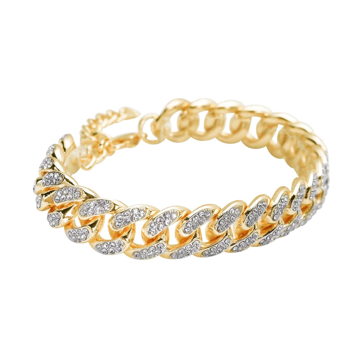 Austrian Crystal Curb Link Bracelet in Goldtone (7.5-9.5In) image number 2
