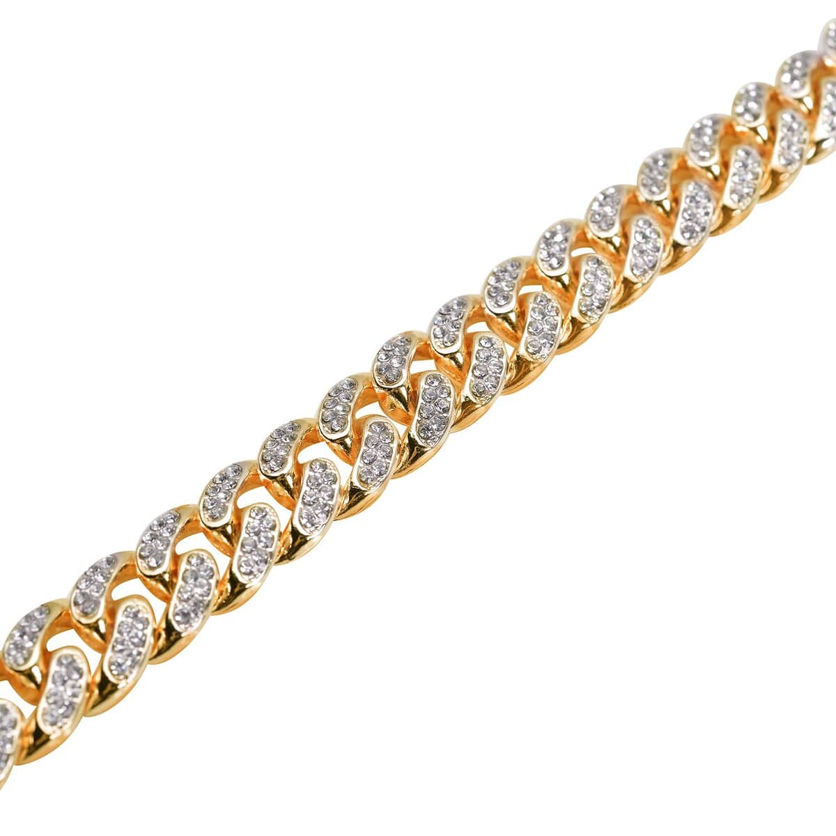Austrian Crystal Curb Link Bracelet in Goldtone (7.5-9.5In) image number 3