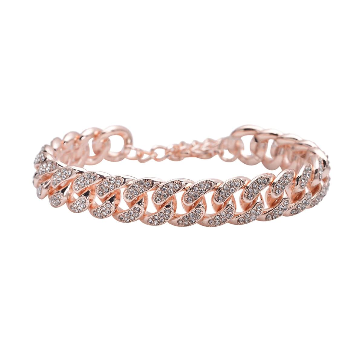 Austrian Crystal Curb Link Bracelet in Rosetone (7.5-9.5In) image number 0