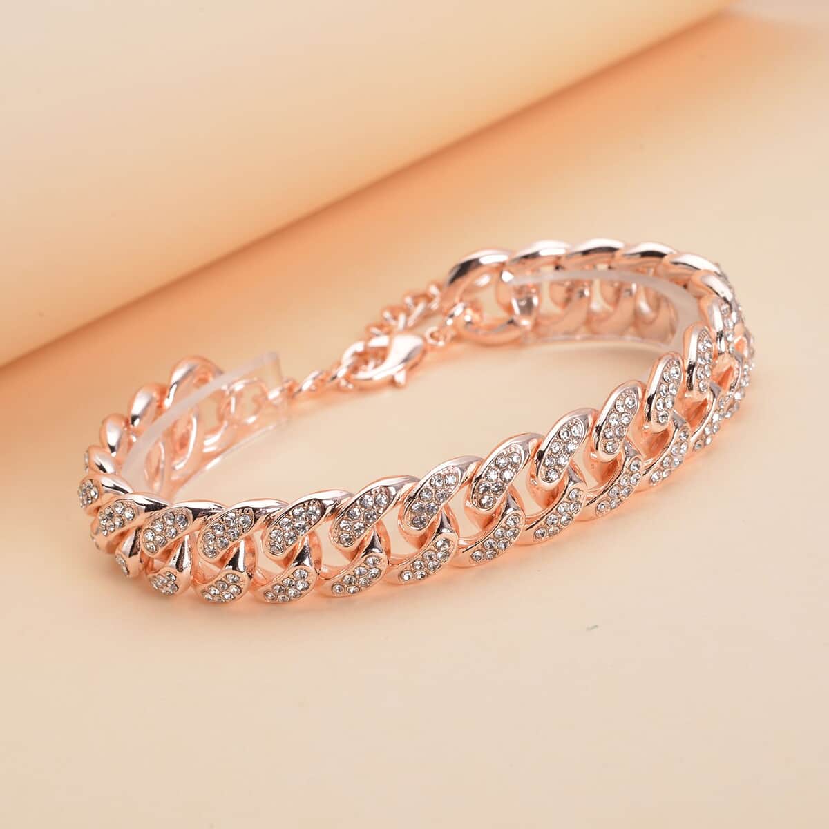 Austrian Crystal Curb Link Bracelet in Rosetone (7.5-9.5In) image number 1
