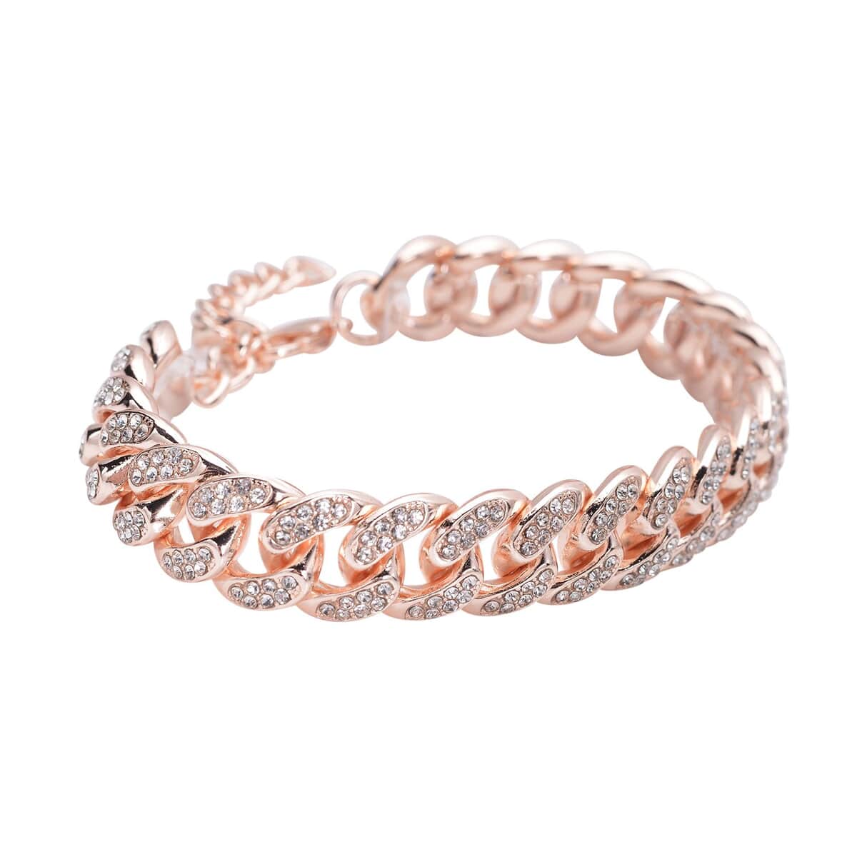 Austrian Crystal Curb Link Bracelet in Rosetone (7.5-9.5In) image number 2