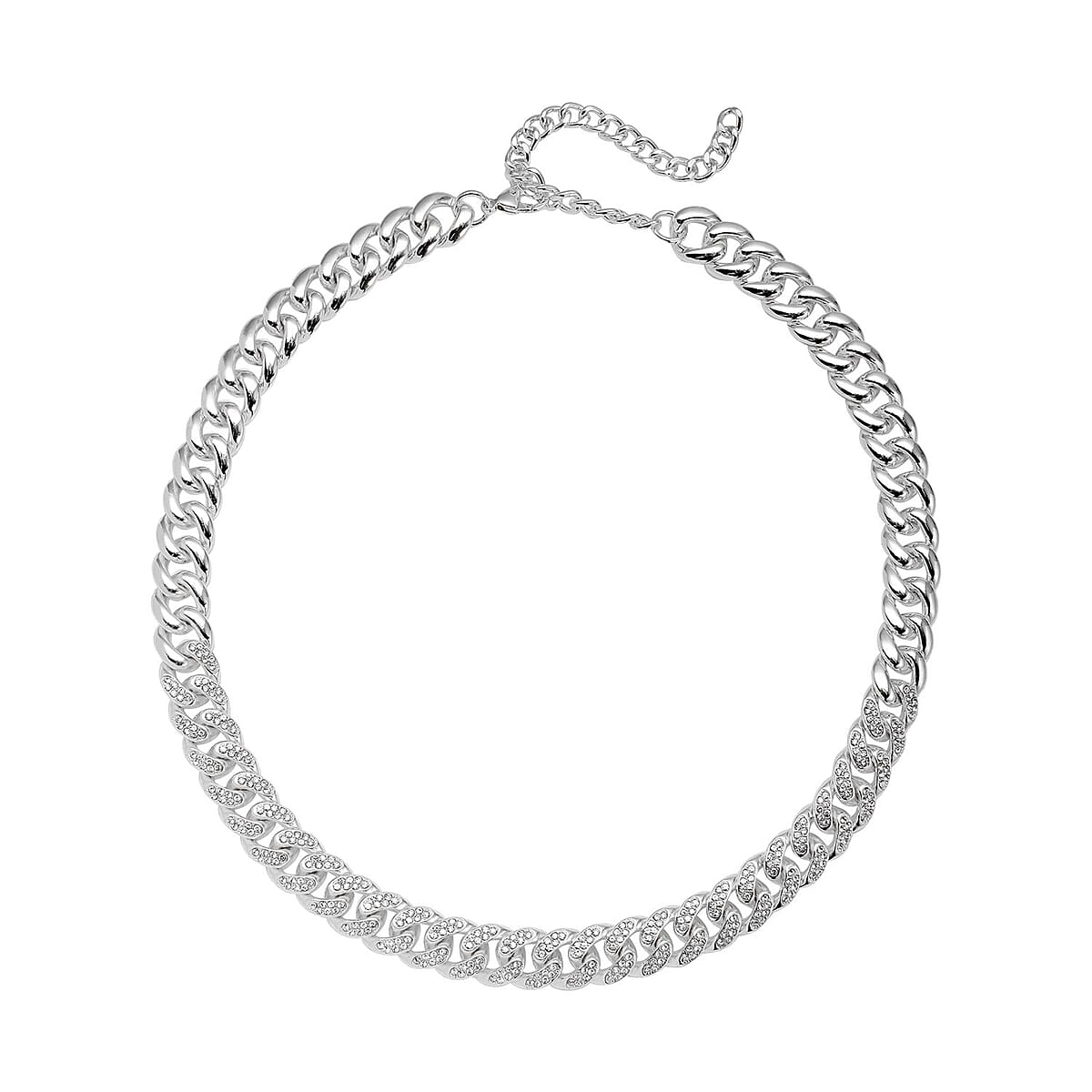 Austrian Crystal Curb Link Necklace 18.5-22.50 Inches in Silvertone image number 0