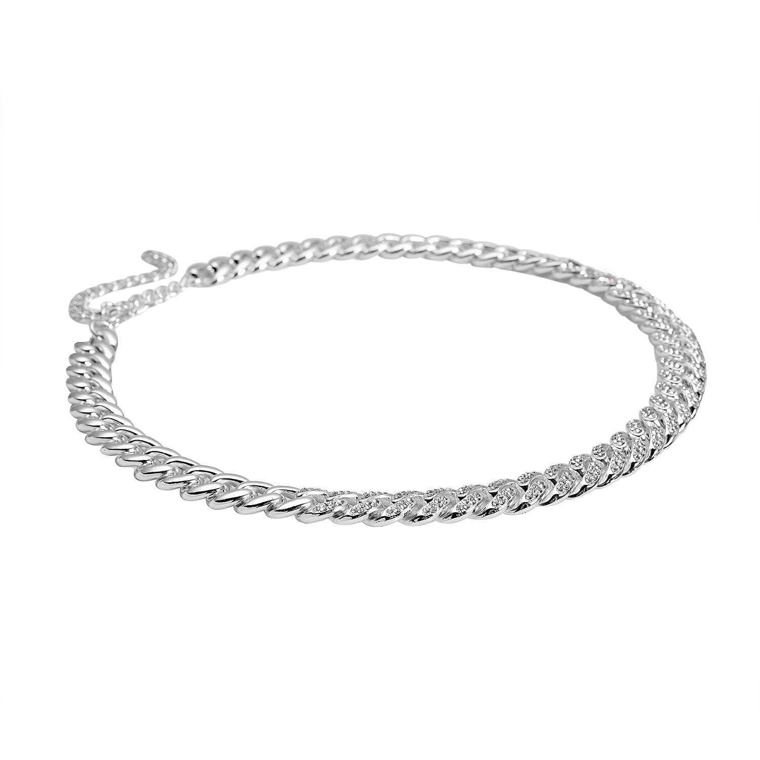 Austrian Crystal Curb Link Necklace 18.5-22.50 Inches in Silvertone