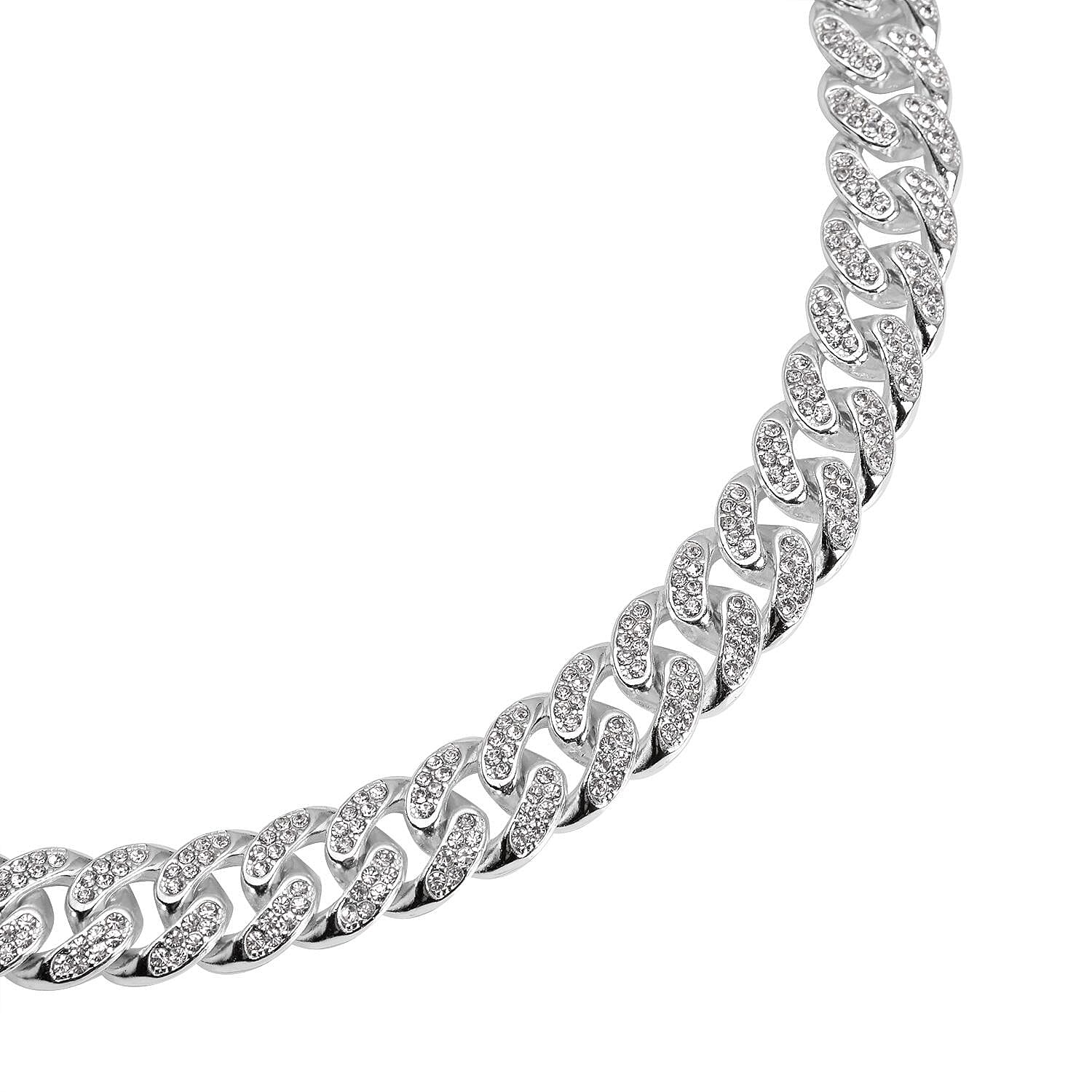 Austrian Crystal Curb Link Necklace 18.5-22.50 Inches in Silvertone