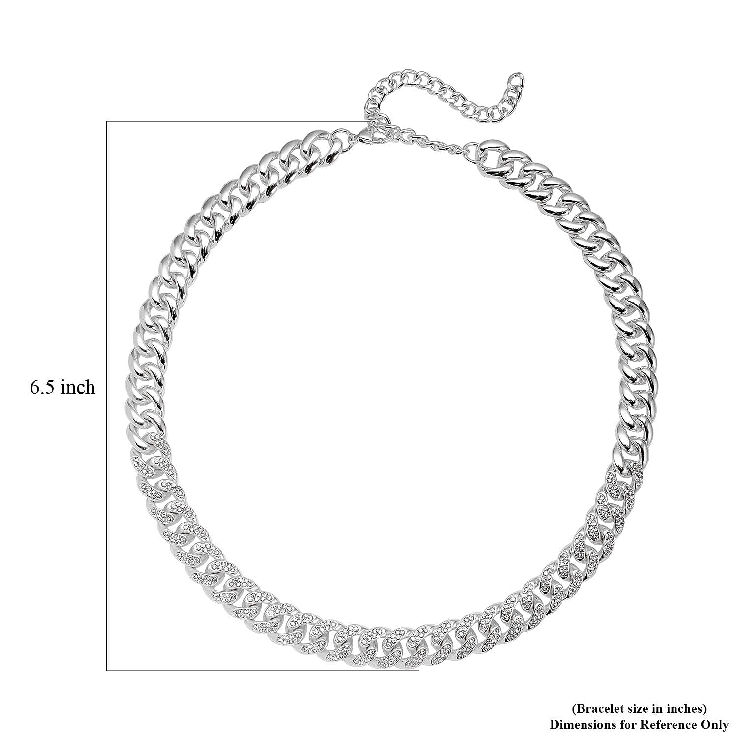 Austrian Crystal Curb Link Necklace 18.5-22.50 Inches in Silvertone