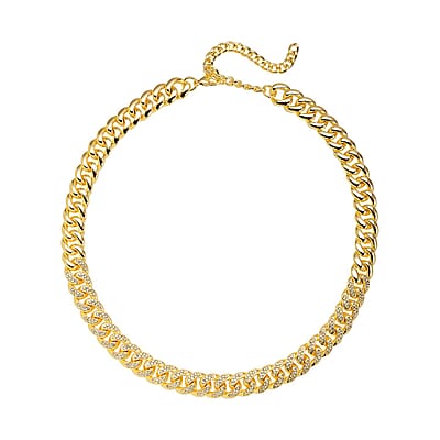 Austrian Crystal Curb Link Necklace 18.5-22.50 Inches in Goldtone