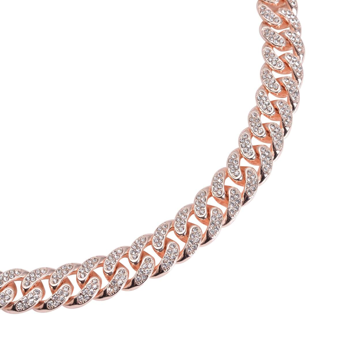 Austrian Crystal Curb Link Necklace 18.5-22.50 Inches in Rosetone image number 2