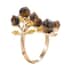 Yellow Tiger's Eye and Champagne Austrian Crystal Leaf Bypass Adjustable Ring in Goldtone (Size 6-9) 2.20 ctw image number 3