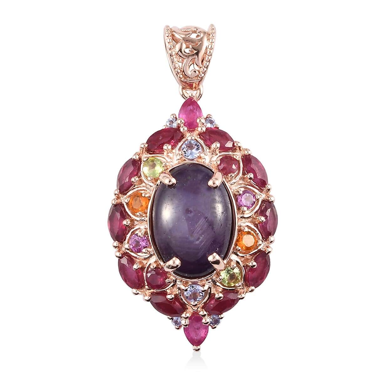 Indian Star Ruby and Multi Gemstone Cocktail Pendant in Vermeil Rose Gold Over Sterling Silver 15.40 ctw image number 0