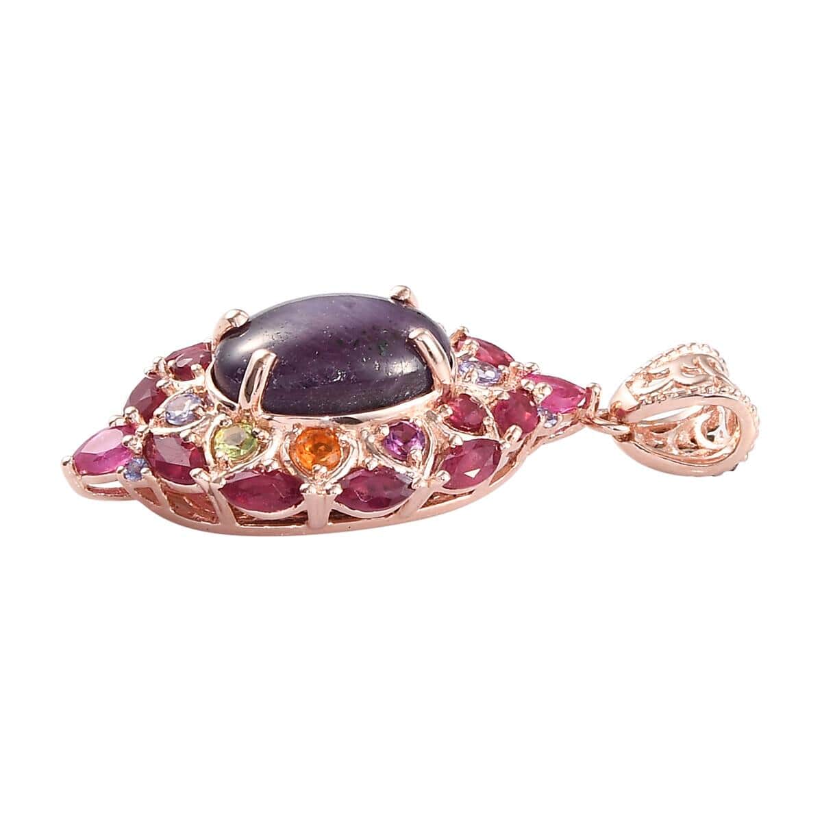 Indian Star Ruby and Multi Gemstone Cocktail Pendant in Vermeil Rose Gold Over Sterling Silver 15.40 ctw image number 2