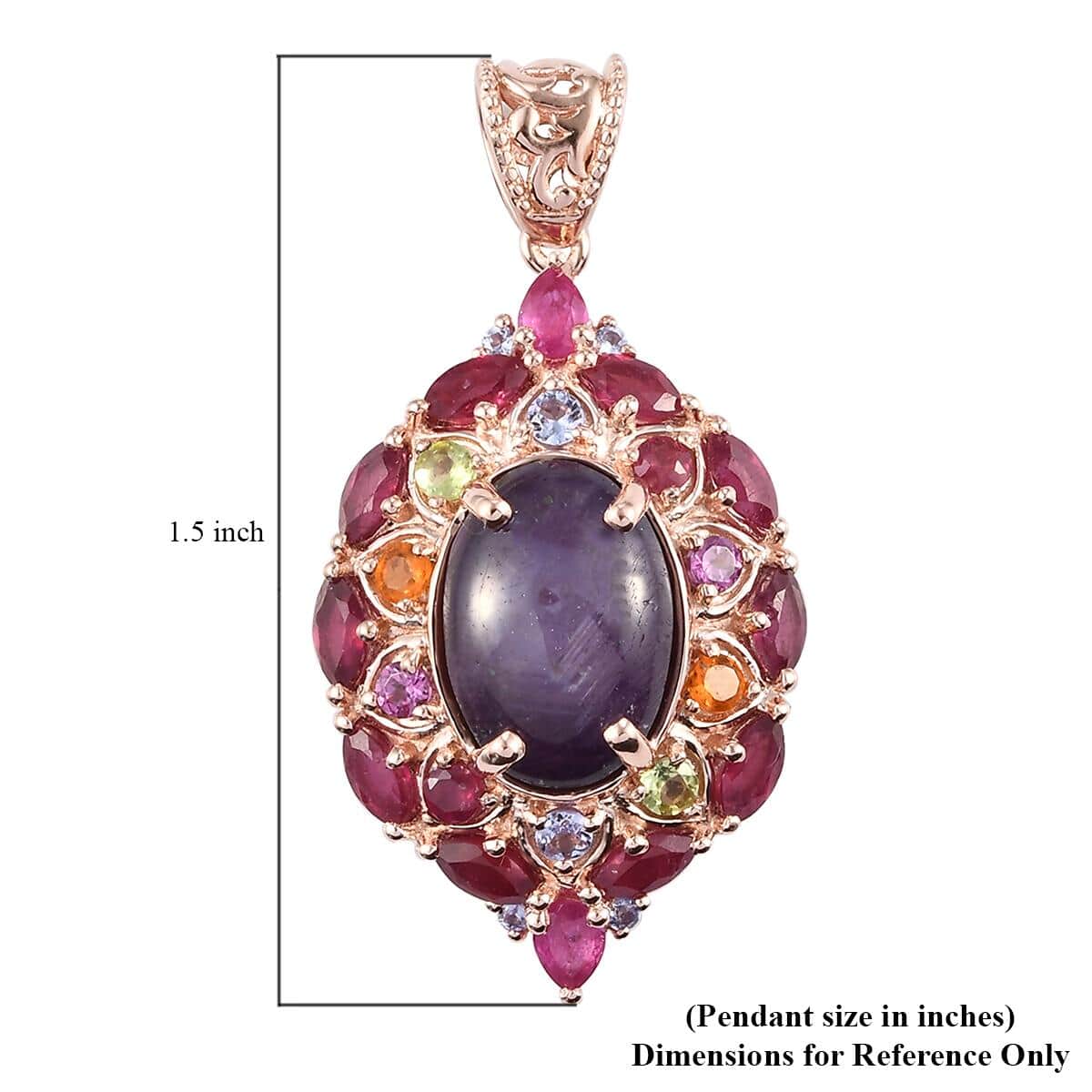 Indian Star Ruby and Multi Gemstone Cocktail Pendant in Vermeil Rose Gold Over Sterling Silver 15.40 ctw image number 4