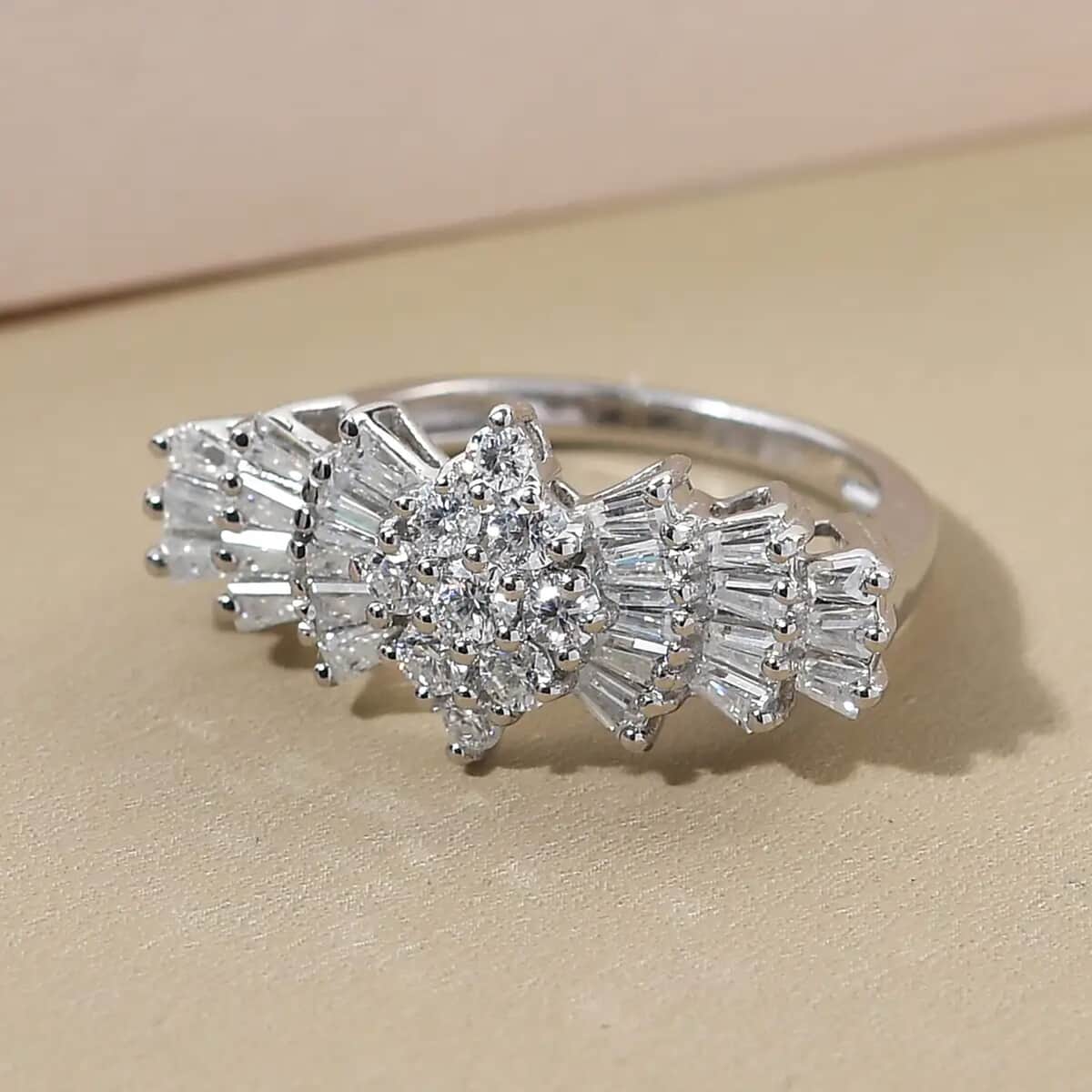 Moissanite Ballerina Ring in Platinum Over Sterling Silver (Size 10.0) image number 1