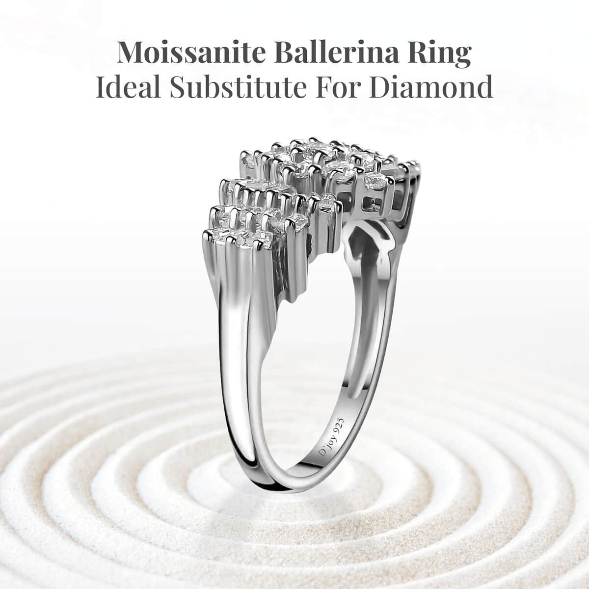 Moissanite Ballerina Ring in Platinum Over Sterling Silver (Size 10.0) image number 3
