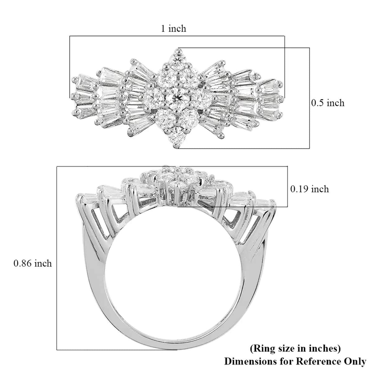 Moissanite Ballerina Ring in Platinum Over Sterling Silver (Size 10.0) image number 7