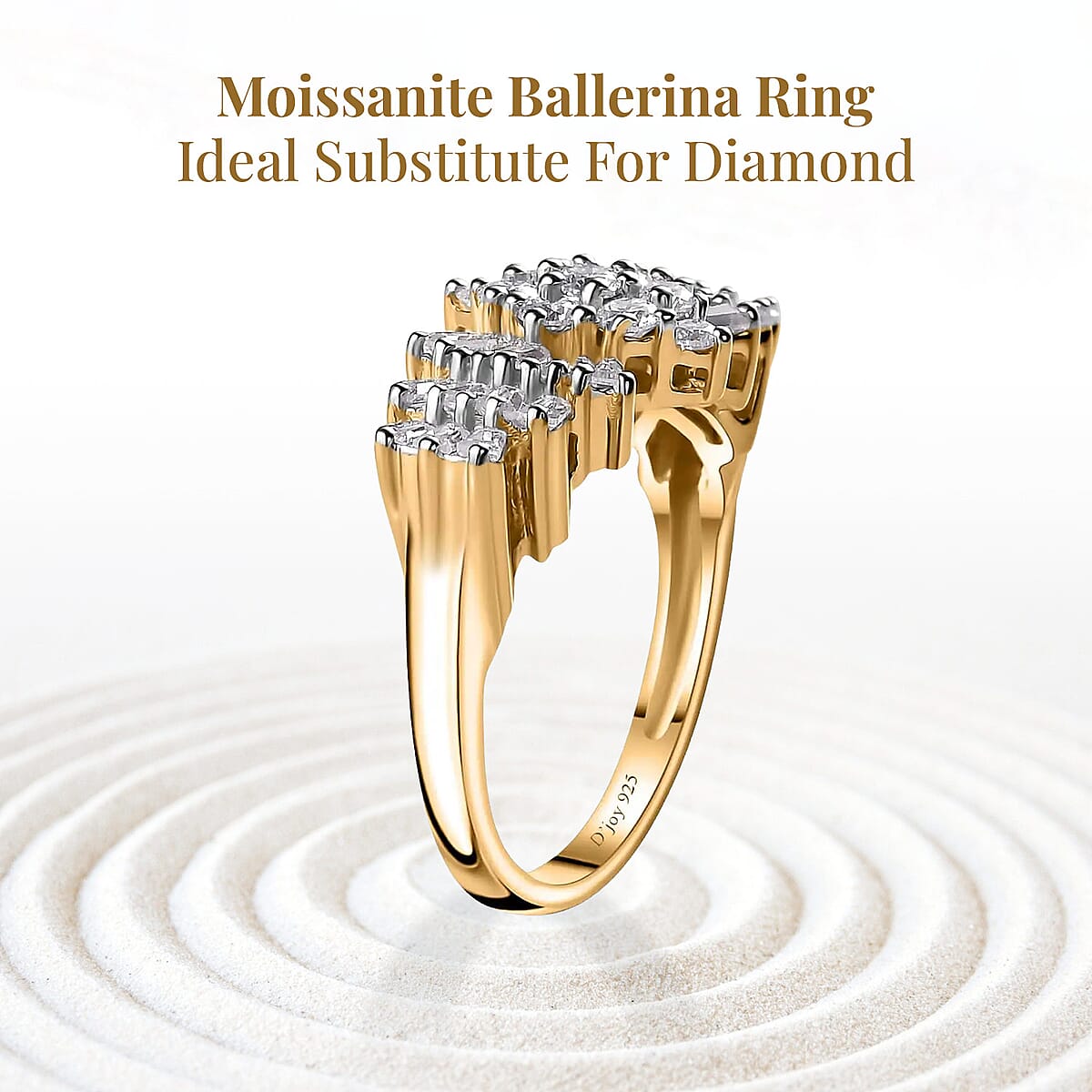 Moissanite Ballerina Ring in Vermeil Yellow Gold Over Sterling Silver (Size  7.0) image number 3