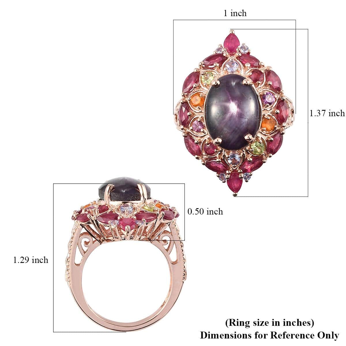 Indian Star Ruby and Multi Gemstone Cocktail Ring in Vermeil Rose Gold Over Sterling Silver (Size 9.0) 14.35 ctw image number 5
