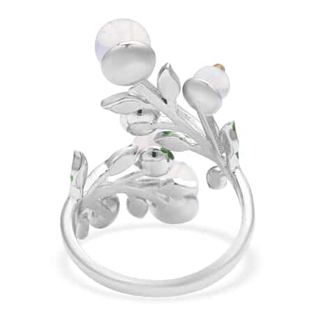 Opalite and White Austrian Crystal Leaf Bypass Adjustable Ring in Silvertone (Size 6-9) 2.20 ctw image number 4