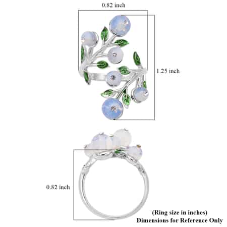 Opalite and White Austrian Crystal Leaf Bypass Adjustable Ring in Silvertone (Size 6-9) 2.20 ctw image number 5