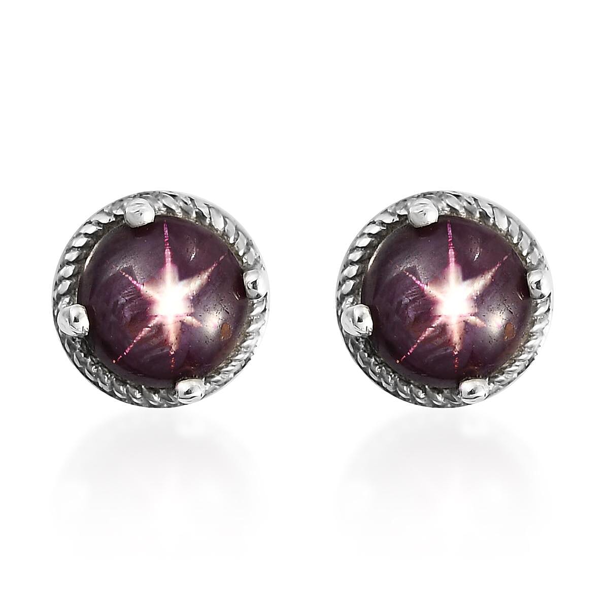 Indian Star Ruby Solitaire Stud Earrings in Platinum Over Sterling Silver 3.50 ctw
