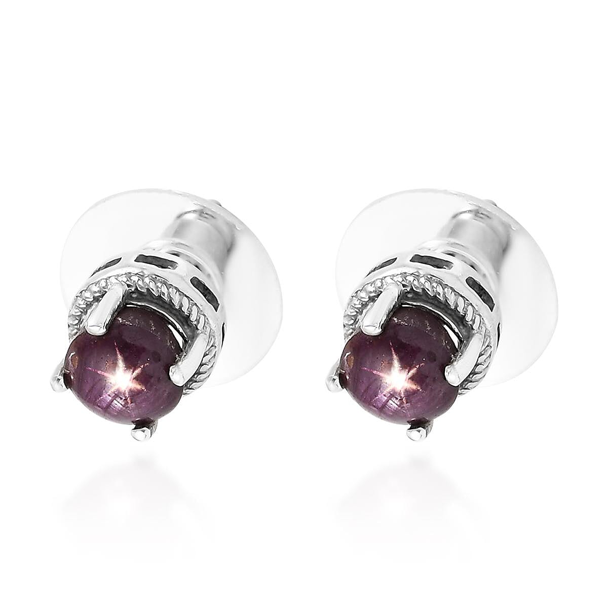 Indian Star Ruby Solitaire Stud Earrings in Platinum Over Sterling Silver 3.50 ctw