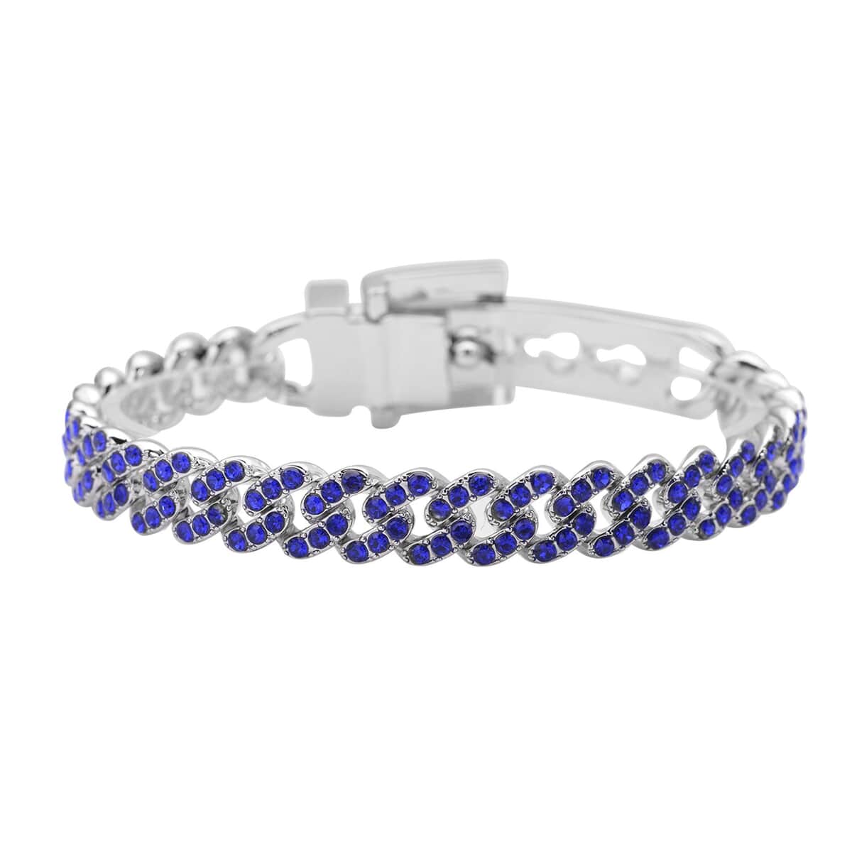 Tanzanite Blue Color Austrian Crystal Bracelet in Silvertone (7.00 In) image number 0