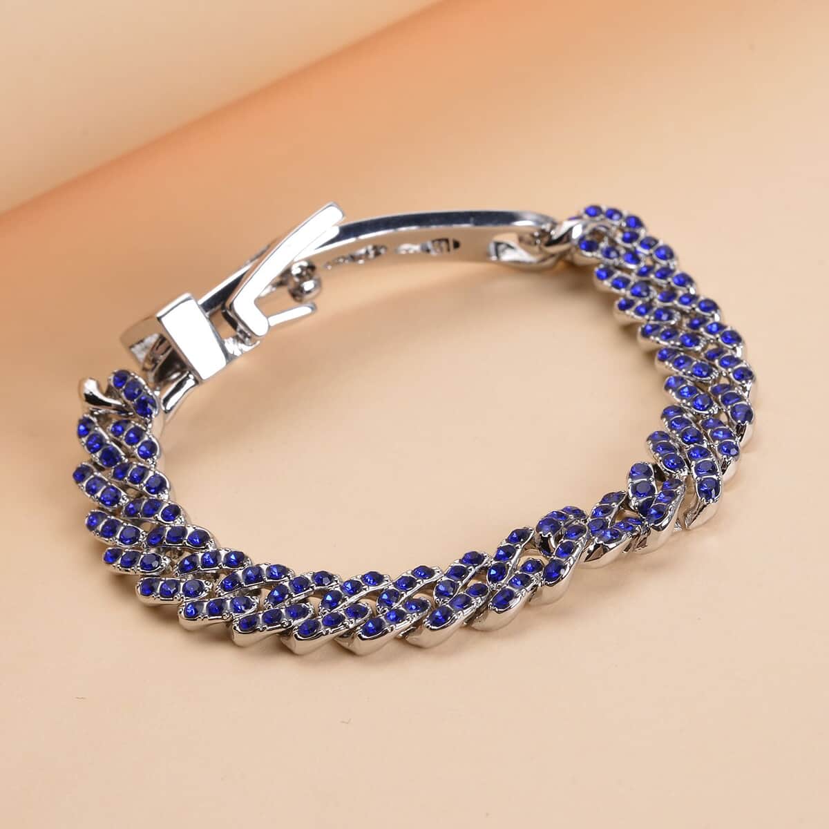 Tanzanite Blue Color Austrian Crystal Bracelet in Silvertone (7.00 In) image number 1