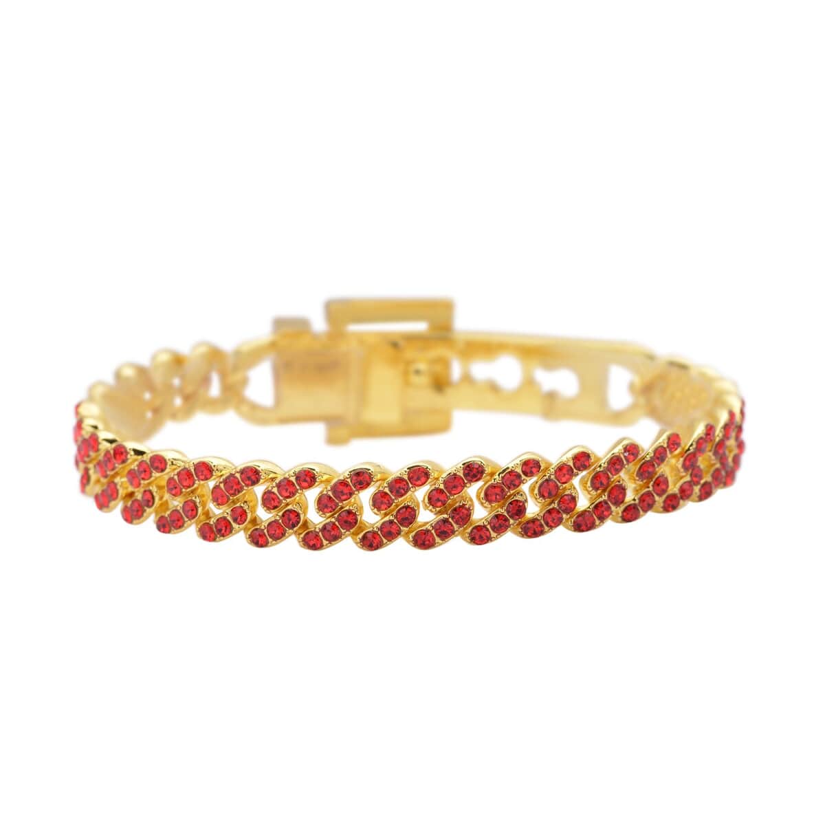 Red Color Austrian Crystal Bracelet in Goldtone (7.00 In) image number 0