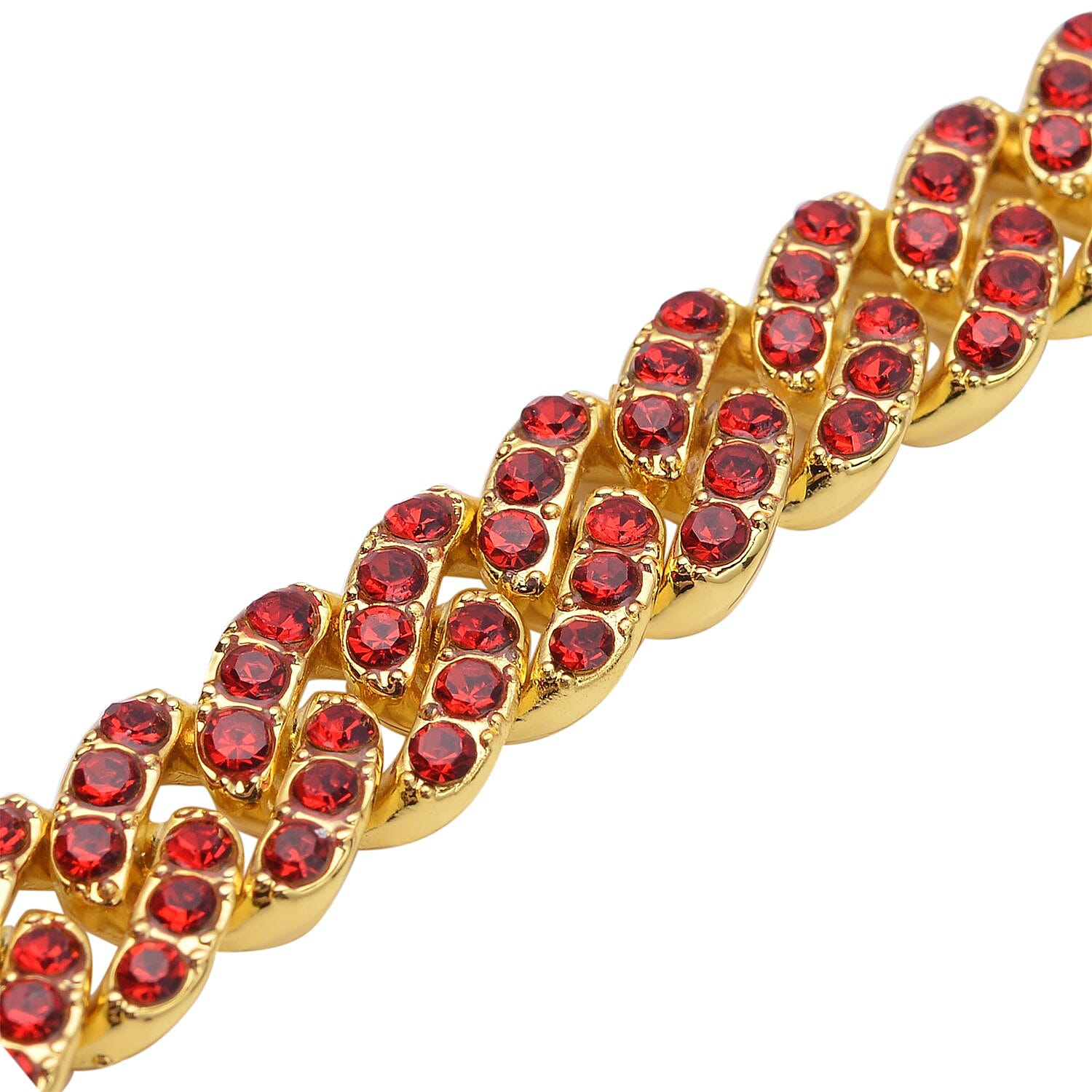 Red Color Austrian Crystal Bracelet in Goldtone (7.00 In)