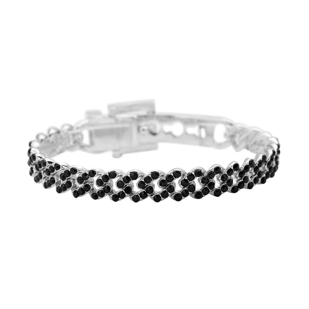 Black Color Austrian Crystal Bracelet in Silvertone (7.00 In) image number 0