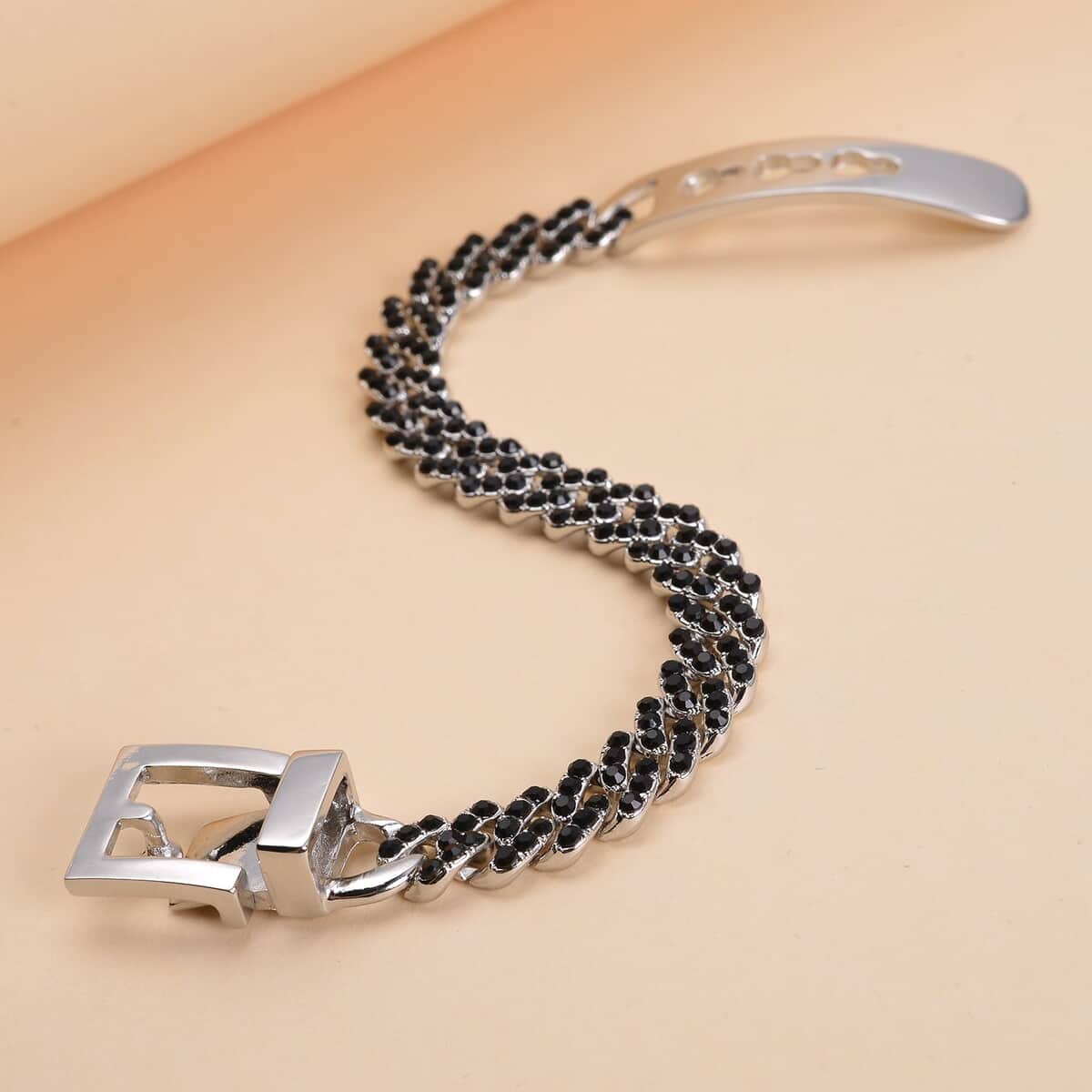 Black Color Austrian Crystal Bracelet in Silvertone (7.00 In) image number 1