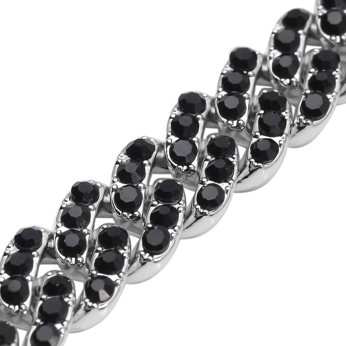Black Color Austrian Crystal Bracelet in Silvertone (7.00 In) image number 2