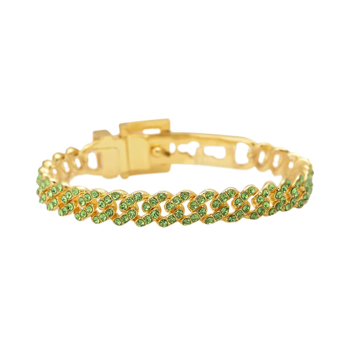 Neon Green Austrian Crystal Bracelet in Goldtone (7.00 In) image number 0