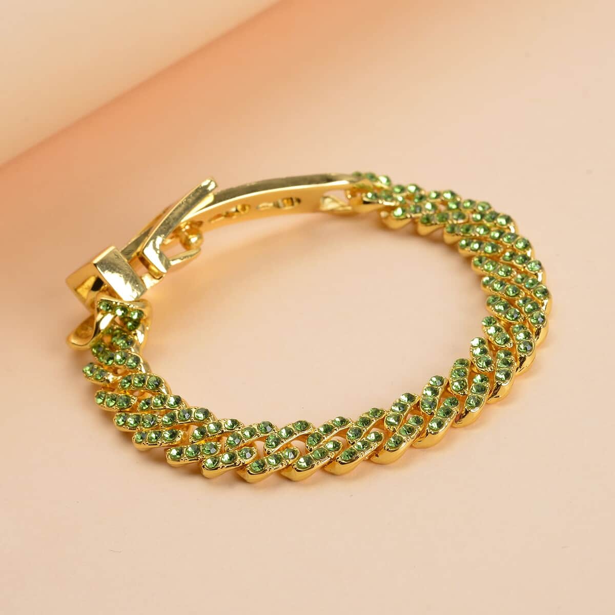Neon Green Austrian Crystal Bracelet in Goldtone (7.00 In) image number 1