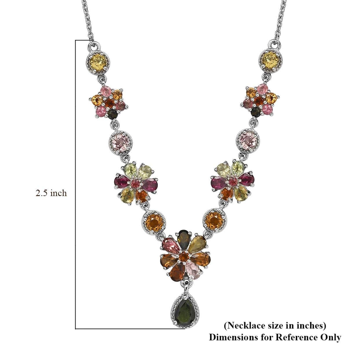 Multi-Tourmaline Floral Necklace 18 Inches in Platinum Over Sterling Silver 7.75 Grams 6.50 ctw image number 5