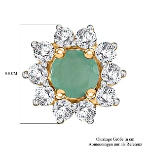 Zambian Emerald and White Zircon Cluster 0.90 ctw Earrings in Vermeil YG Over Sterling Silver